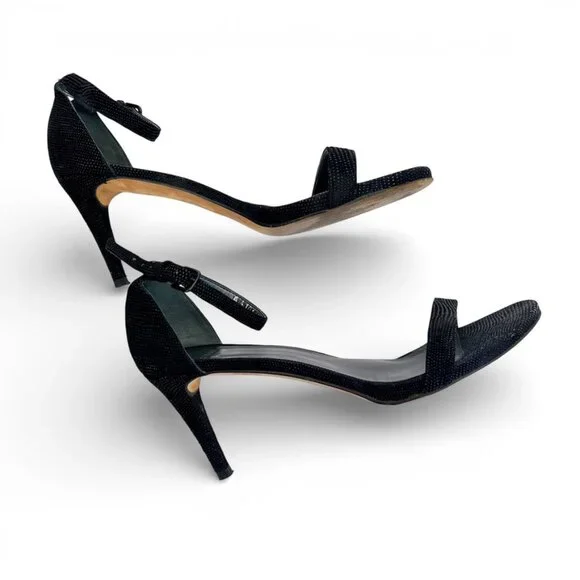STUART WEITZMAN Goosebump Ankle Black 75 Nudist Dress Sandals Heels | Sz 8 - Picture 5 of 14